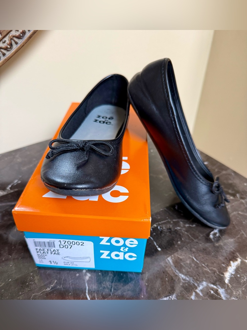 Zoe & Zac Fae Flat Black Ballerina Shoe Sz1.5
